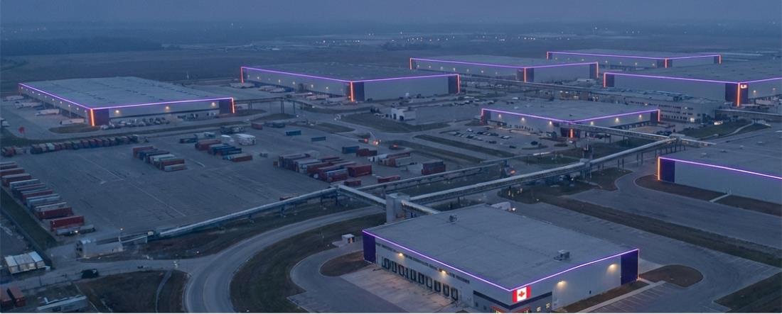 FedEx distribution campus at dusk